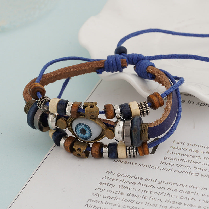 Wholesale Vintage Multi-layered Cowhide Eye Braided Bracelet